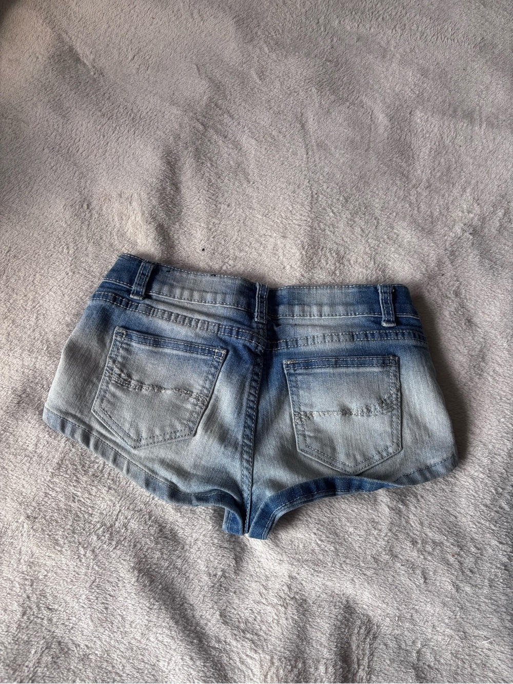 Low Rise Distressed Light Blue Denim Shorts - 0 - Picture 2 of 4